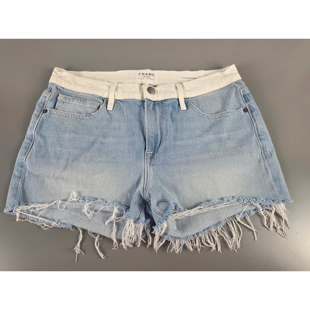 FRAME‎ Denim sz 28 Le Grand Garcon Shorts Two-Toned Cut Off Frayed 2.5" Inseam